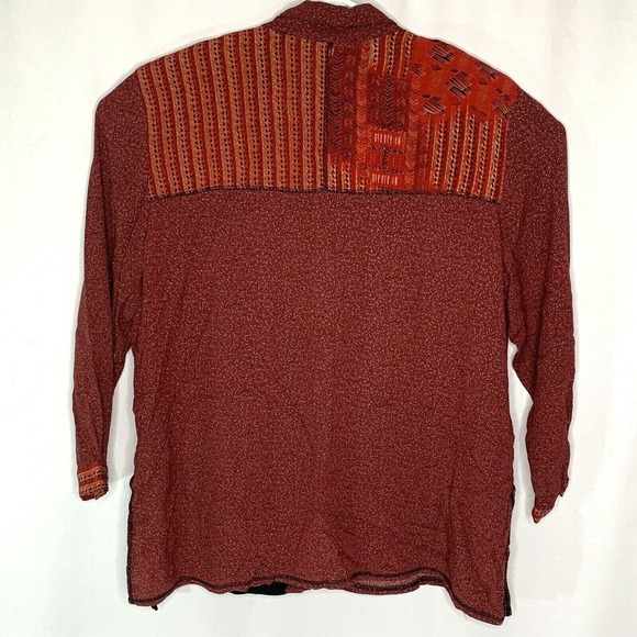 Nada Valley Womens Button Front Top Plus Size 2X Burgundy Black Patchwork - Picture 9 of 11